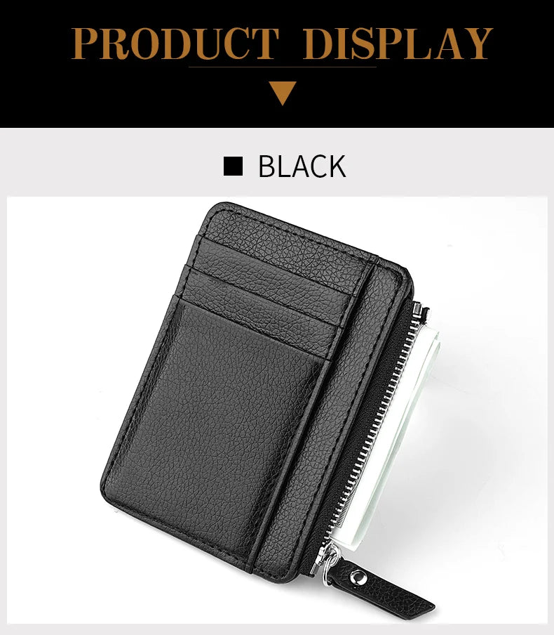 Ultra-Thin Mini Multi-Slot Credit Card Holder for Women PU Leather Zipper Wallet Compact Card Case Ladies' Organizer