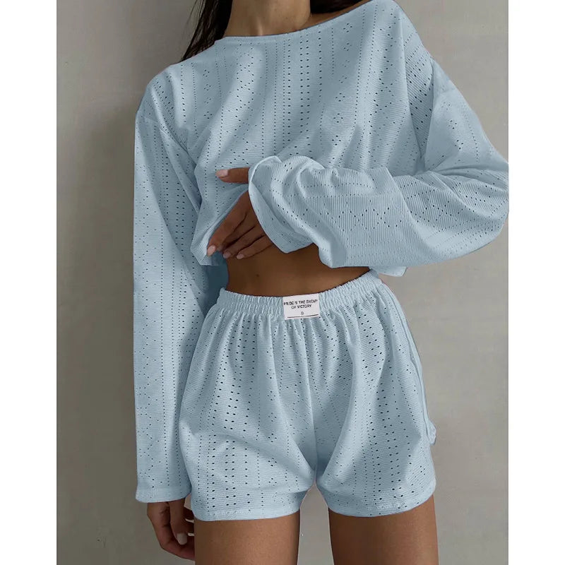 Women Fashion Slim Pajamas Set Two-Piece Suits Sleepwear Loungewear Solid Pajama Ladies Pijama Homewear Soft Leisure Nightwear