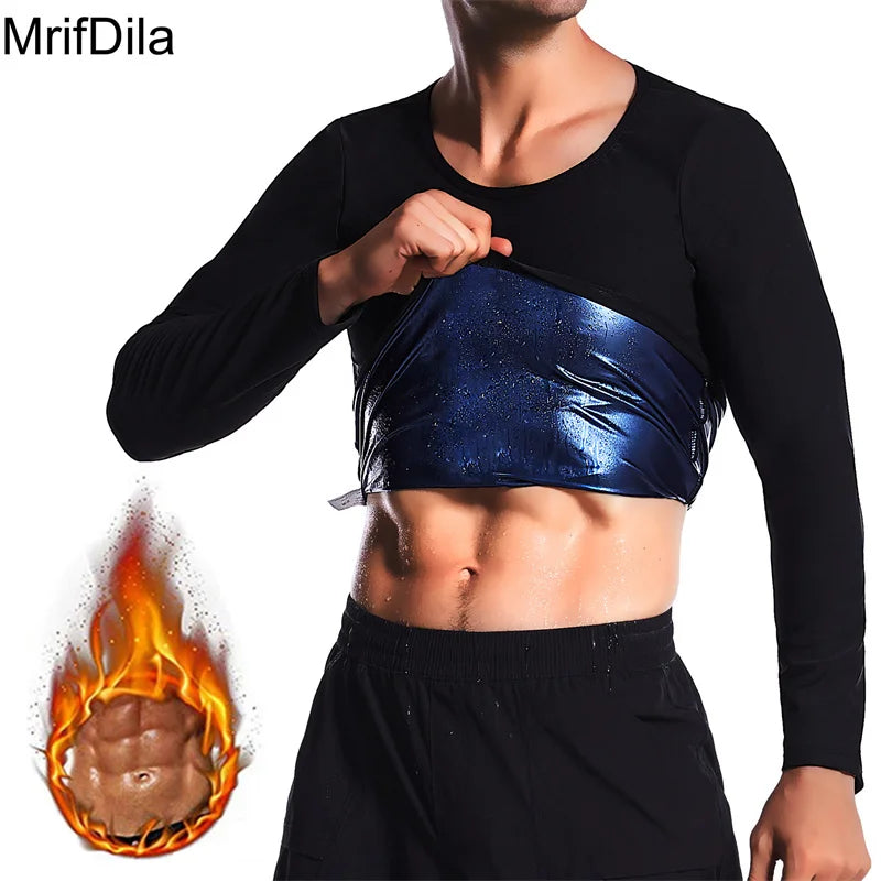 Aiithuug Silver Lined Hot Sauna Sweating Long Sleeve Fat Burn Croset Workout Body Shaper Men Tops Weight Loss Shirts Waist