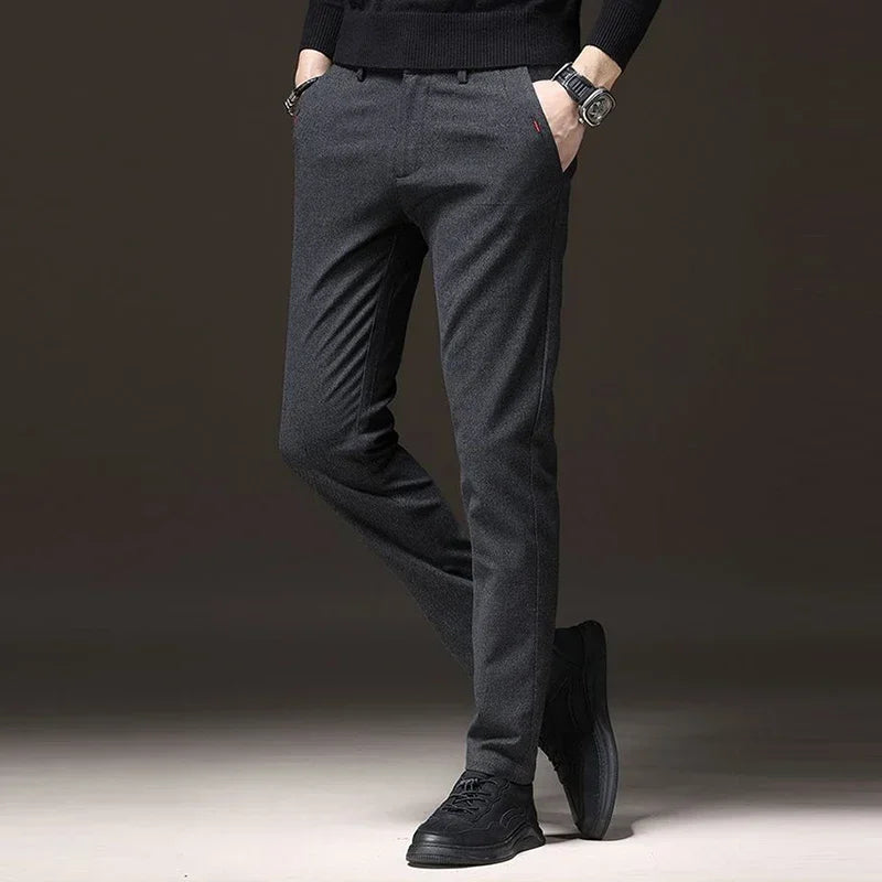 New Men Classics Business Pants Male Cotton Stretch Ankle Length Pants Slacks Skinny Straight Leg Trousers