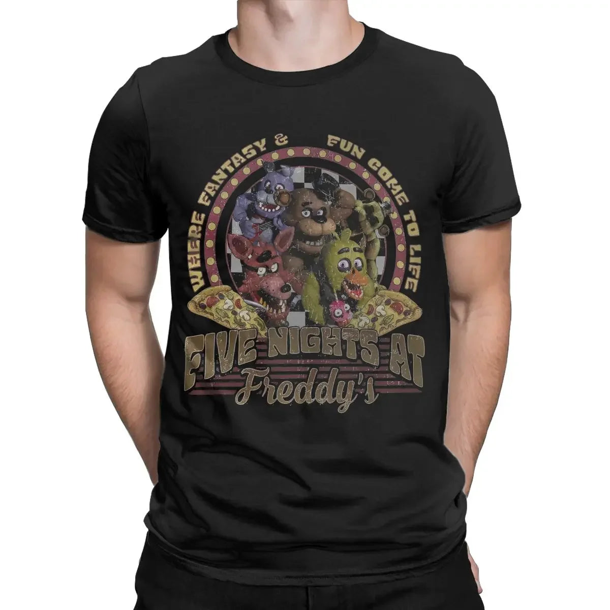 At Freddys Cotton Clothes Humor Short Sleeve O Neck Tee Shirt  Men's Five Nights T shirts  Plus Size T-men clothing