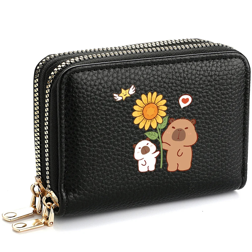 PU Leather Zipper Credit Card Holder, Cartoon Print Fashionable And Compact Women's Coin Purse, Suitable For Women's Daily Use