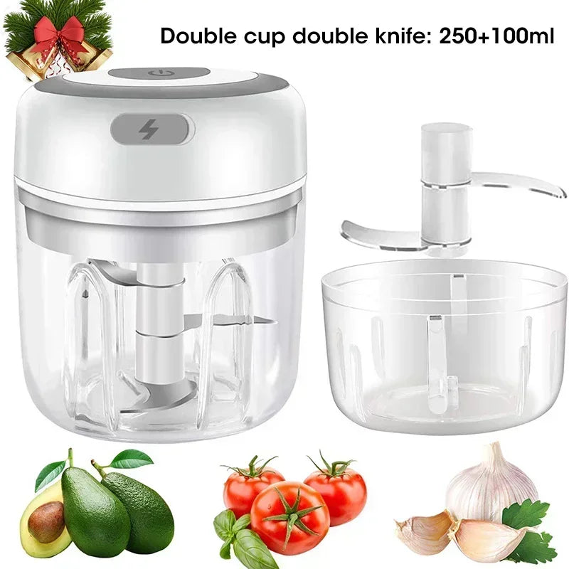 Electric Garlic Chopper, Mini Portable Veggie Chopper, Garlic Grinder Masher Onion Chopper, for Ginger, Chili, Fruit, Meat, etc