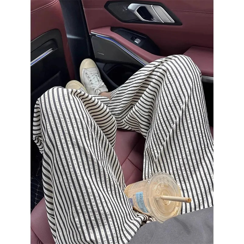 Pajama Pants Striped Spring Summer Long Premium Feeling Home Pants Student Straight Pants Elastic Waist Women Sleeping Pants