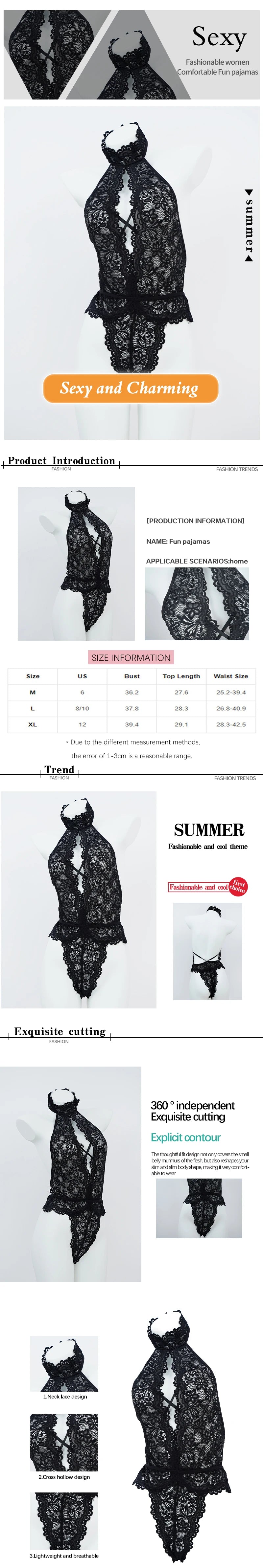 Sexy Women's Hollowed out Backless Camisole Jumpsuit Classic Sexy Lace Flower Sleeveless Sexy Lingerie