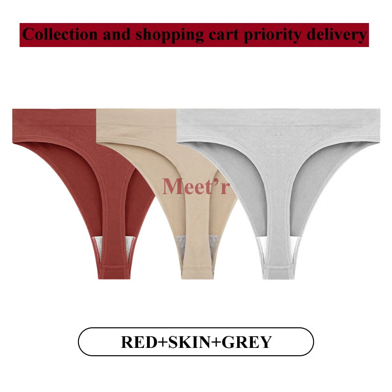 Meet'r 3Pcs/Lot Sexy Women Breathable Thong Low-waist High Elasticity Panties Underwear Breathable G String Temptation Lingerie