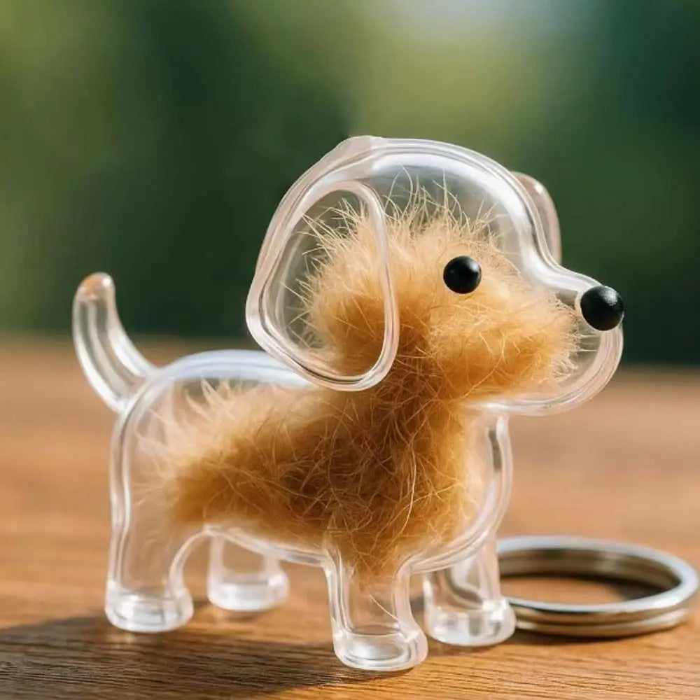 Cartoon Dog Shape Dog Hair Storage Box Transparent Hair Grooming Pet Hair Keychain DIY Handmade Keyring Puppy Pendants Backpack