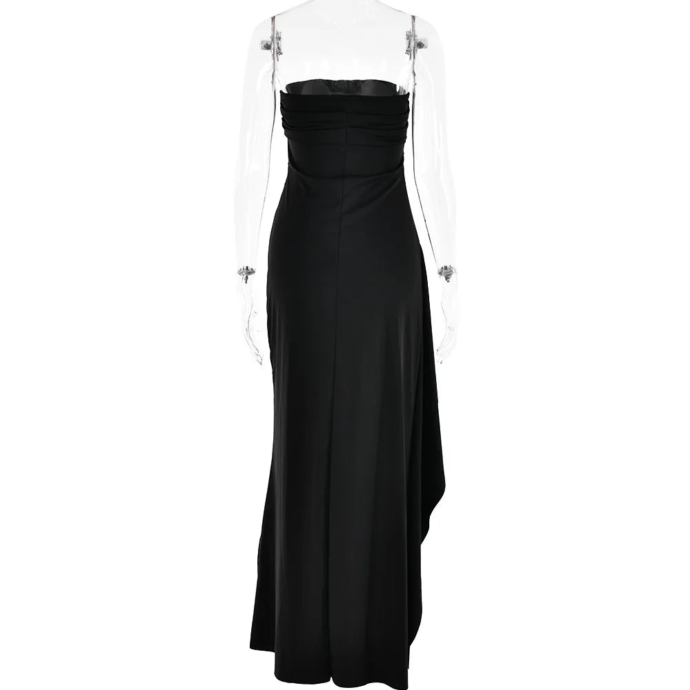 Ladies Summer Ruffle Side Slit Fashion Evening Party Dress Women Sleeveless Backless Tube Maxi Dresses Club Streetwear Outfits