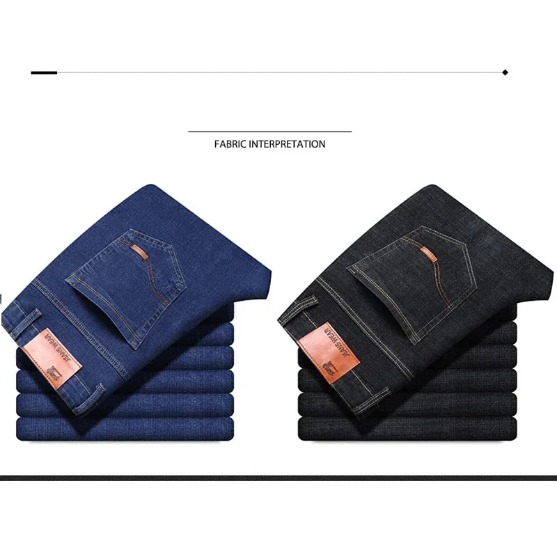 Fashion Men Jeans Stretch Straight Leg Casual Slim Fit Denim Pants Male Brand Luxury Design Business Classic Trousers Large Size