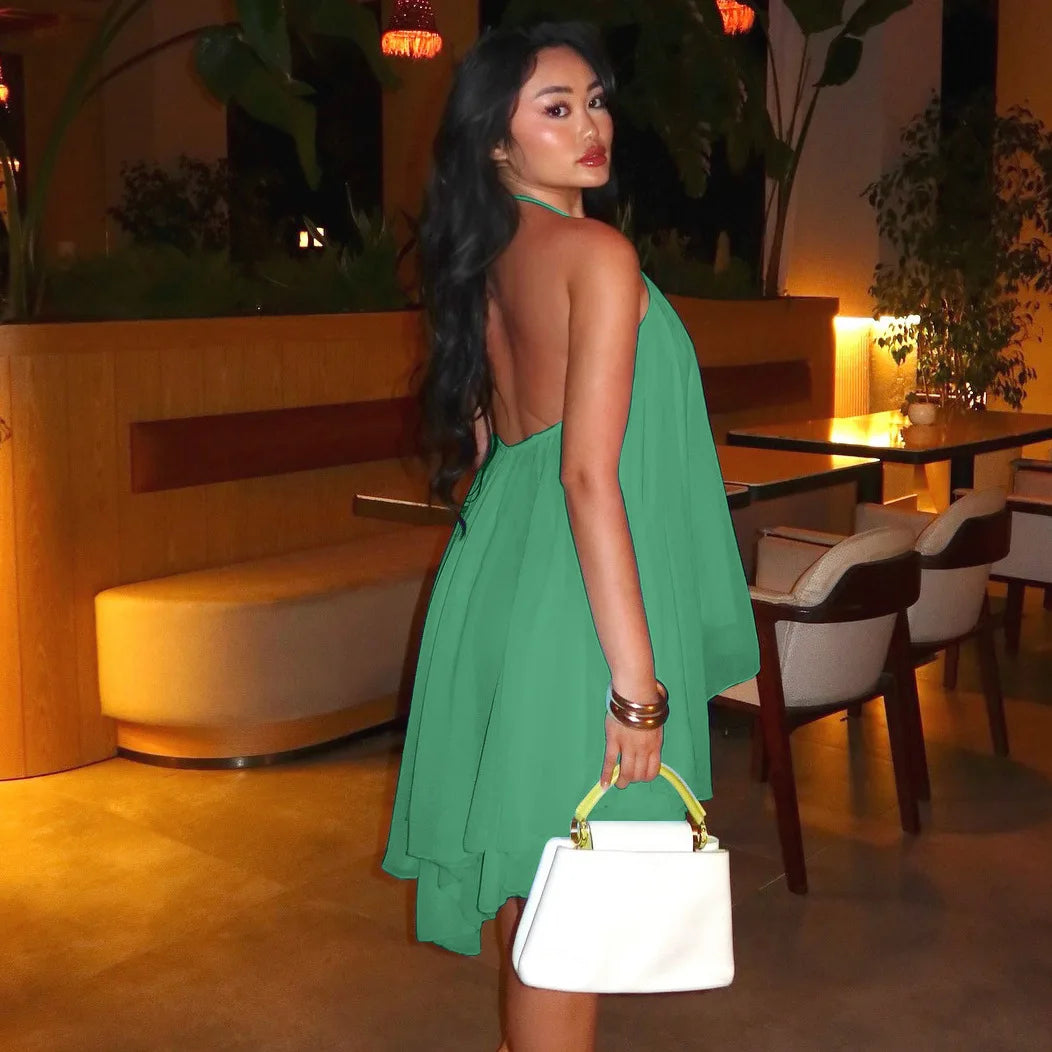 Ladies Summer Chiffon New Fashion Clubwear Dress Women Sleeveless Backless Halter Mini Dresses Birthday Party Streetwear Clothes
