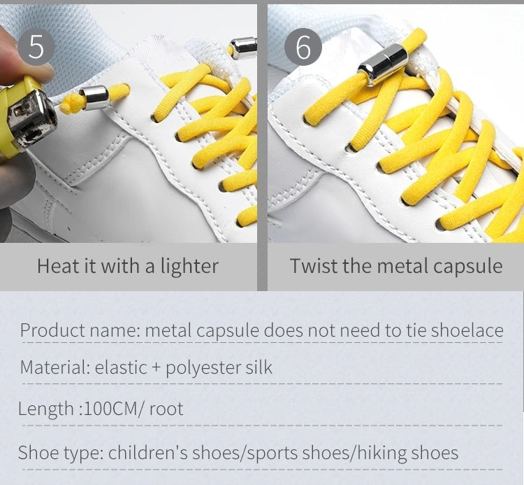 New Version Elastic No Tie Shoelaces Metal Lock Shoe Laces For Kids Adult Sneakers Quick Shoelaces Semicircle Shoestrings
