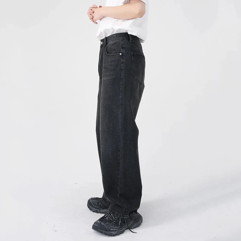 Men Classic Straight Leg Casual Jeans Male Brand Wide Leg Black Denim Pants Simple Vintage Outside High Street Denim Trousers