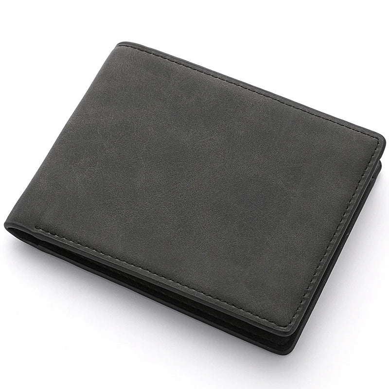 Men's Genuine PU Leather Wallet - Short Vintage Zipper Design with Money Clip, Soft Business Wallet for Students