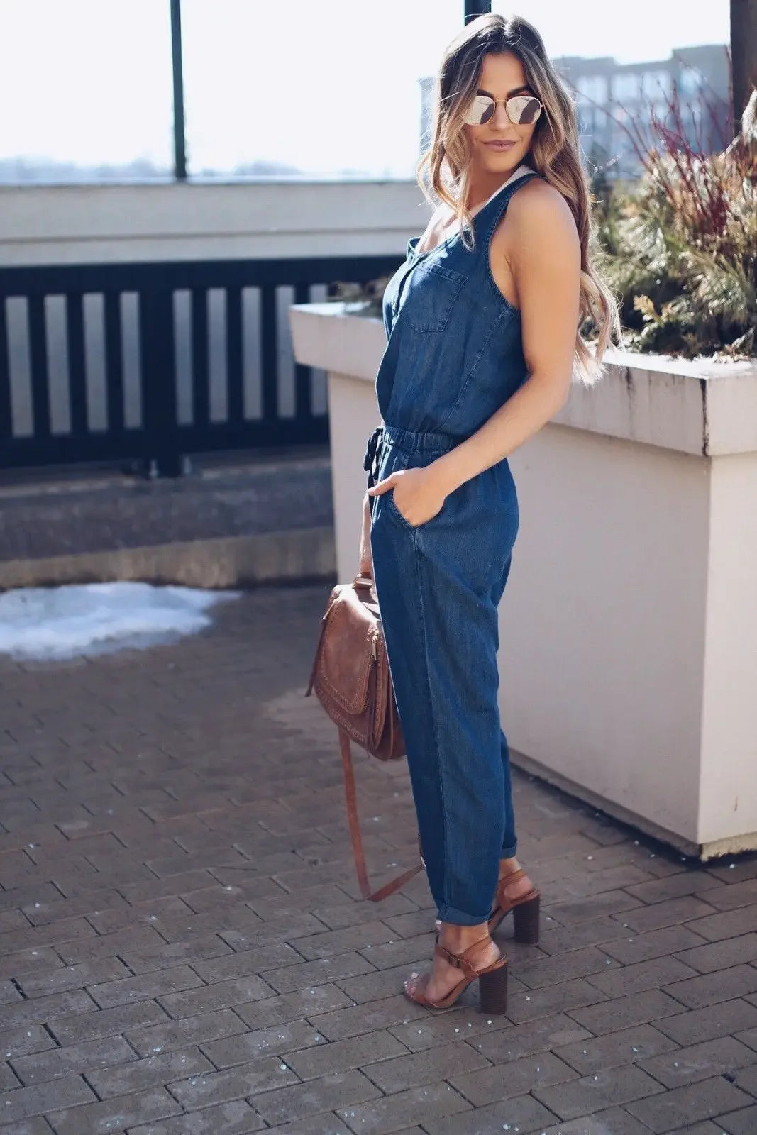 Summer Fashion Jumpsuit for Women Romper Overalls Single-breasted Casual Denim Trousers Sleeveless Ankle Pants Loose Jumpsuits