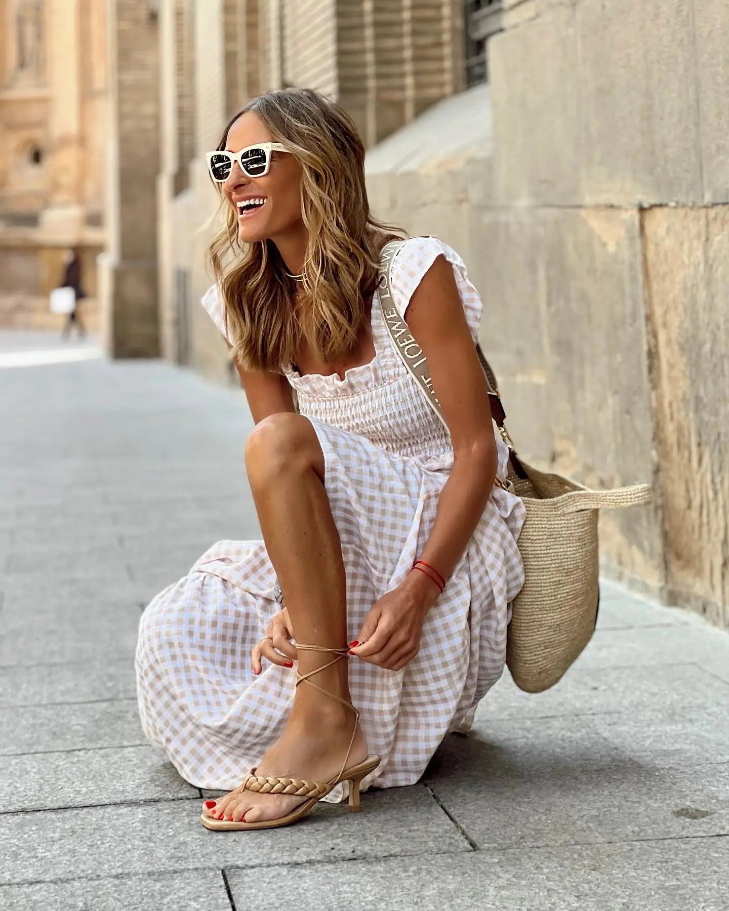 Elegant Plaid Slip Maxi Long Dress Summer Women Strapless Ruffle Backless Pleated Elastic Waist Boho Party Swing Loose Dresses