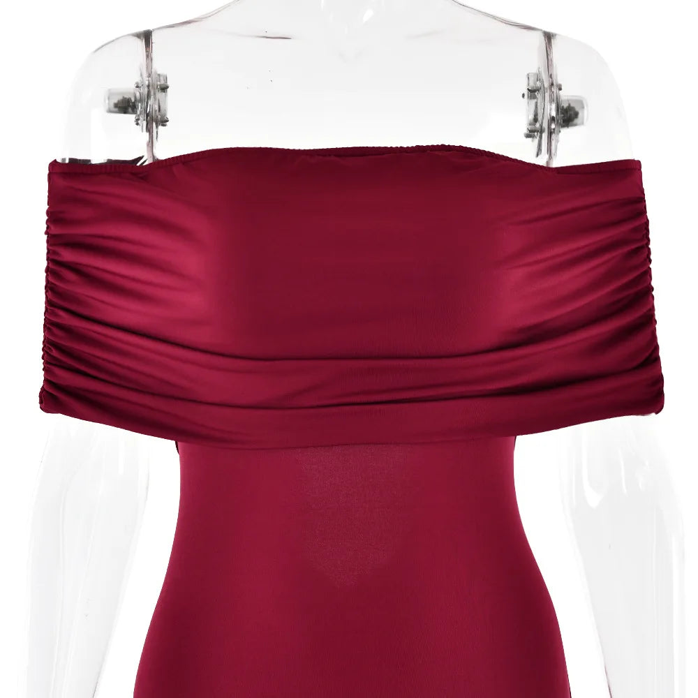 Ladies Summer Off Shoulder Fashion Evening Party Dresses For Women Strapless Backless Ruched Maxi Dress Birthday Clubwear Outfit