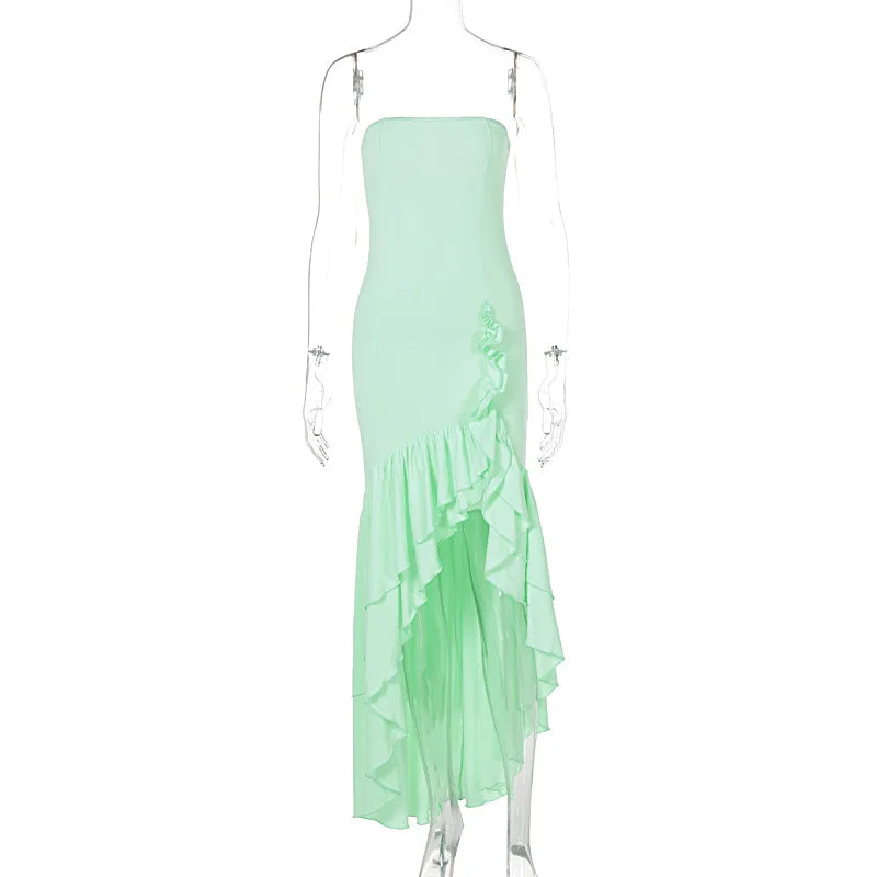 Ladies Summer Ruffle New Fashion Elegant Evening Party Dress Women Sleeveless Backless Tube Bodycon Maxi Dresses Female Clubwear