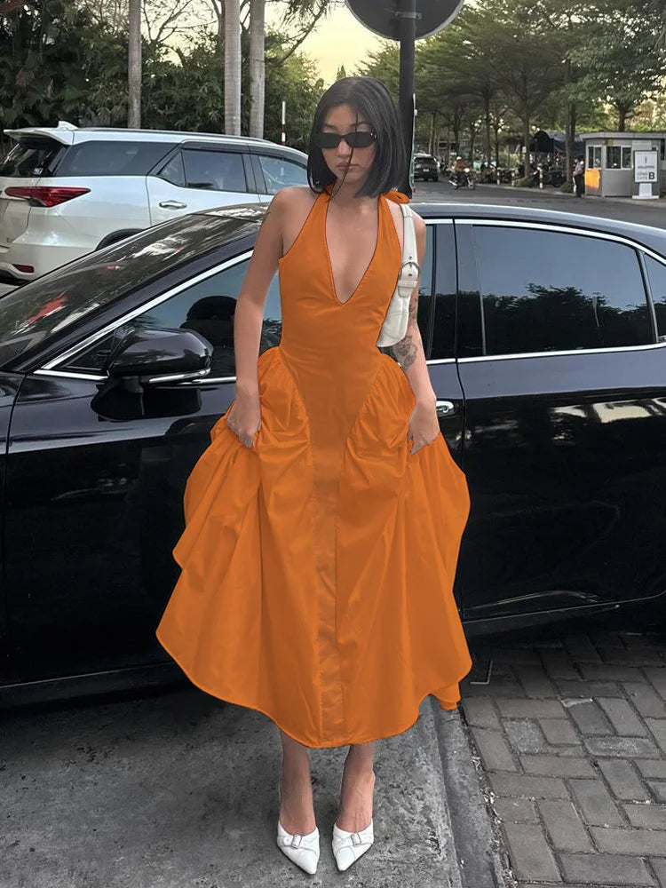 Ladies Summer Evening Party New Fashion Dress Women Sleeveless Backless V-Neck Sexy Birthday  Long Dresses 2025 Woman Streetwear