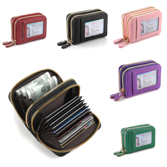 Multi Slot  Holder Fashion Wallet Female Bank Card ID Holder Female PU Leather Protection Case Coin Zipper Wallet