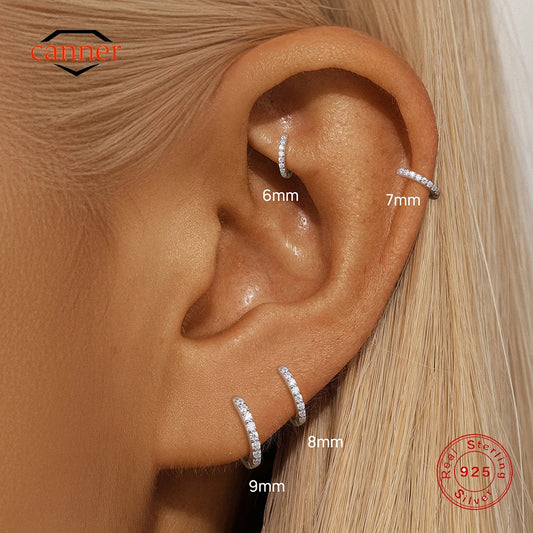 CANNER 6/7/8/9mm Moissanite 925 Sterling Silver Hoop Earrings For Women Round Circle Piercing Earings Personalized Fine Jewelry