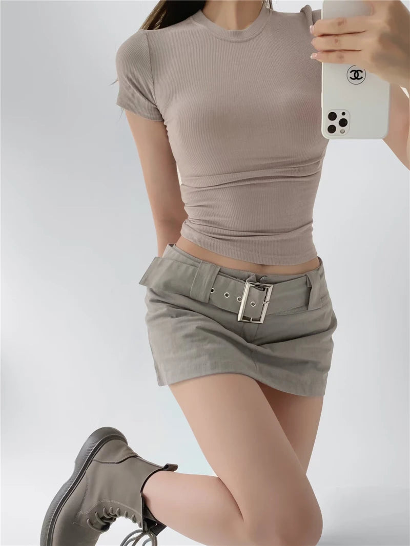 LUNDUNSHIJIA 2024 Summer Sexy Women Basic O-neck Short Sleeve T-shirt Ladies Slim Elasticity Cotton Tee Tops 12 Colors
