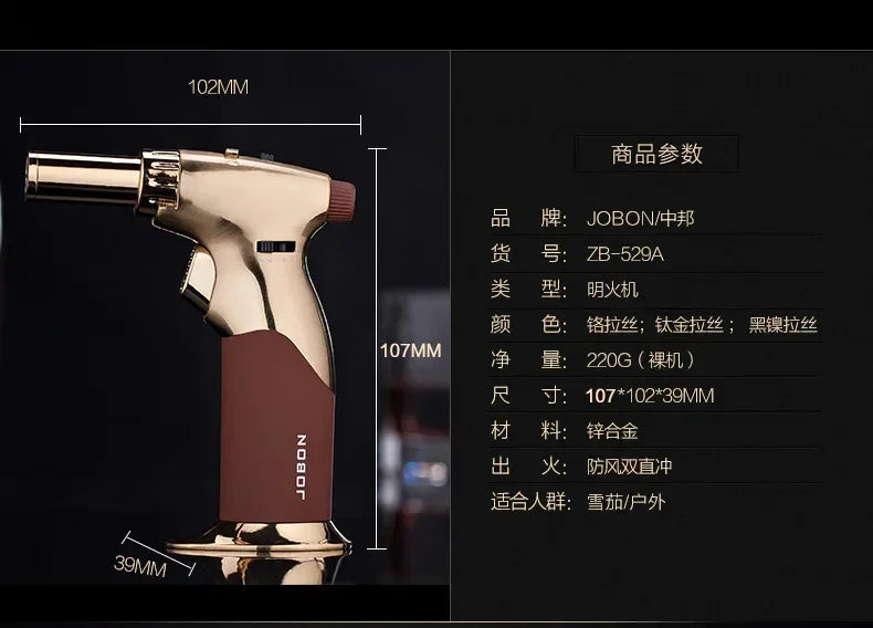 JOBON Metal Creative Double Fires Gas Torch Lighter Jet Flame Switching Open Flame Safety Lock Switch BBQ Cigar Lighters Smoking