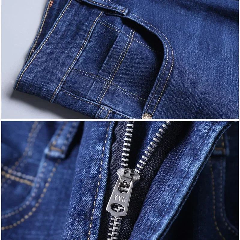 Fashion Men Jeans Stretch Straight Leg Casual Slim Fit Denim Pants Male Brand Luxury Design Business Classic Trousers Large Size