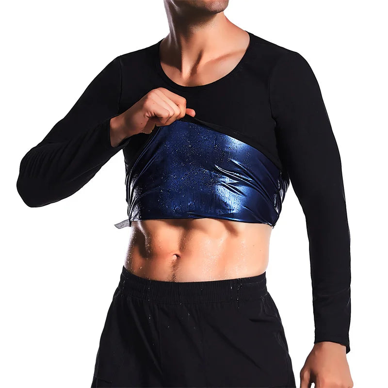 Aiithuug Silver Lined Hot Sauna Sweating Long Sleeve Fat Burn Croset Workout Body Shaper Men Tops Weight Loss Shirts Waist