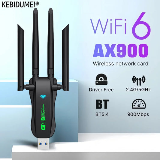 WIFI 6 AX900 4 Antennas USB WiFi BT 5.4 Adapter 2in1 Dongle Wireless Wlan External Network Card for Windows 10/11 Driver Free