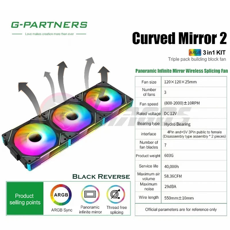 Infinity Mirror Uni Fan 3 in 1 Kit, ARGB Light Effect Forword Reverse Blade, PC Gamer Cabinet Water Cooling Silent Mute Radiator