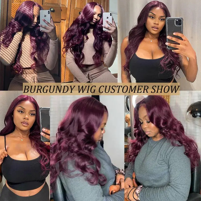 Burgundy Color Lace Front Human Hair Wigs Pre Plucked Body Wave 13X4 Lace Front Wig Human Hair for Women Remy Lace Front Wig 180