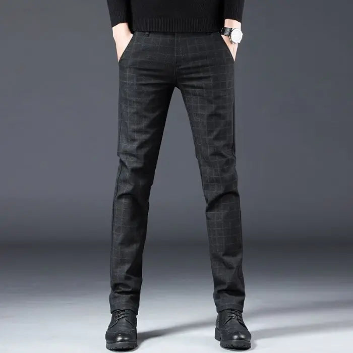 Fashion Men Smart Casual Tailored Trousers Male Slight Strech Loose Straight Dress Pants Versatile Slim Fit Thin Black Trousers