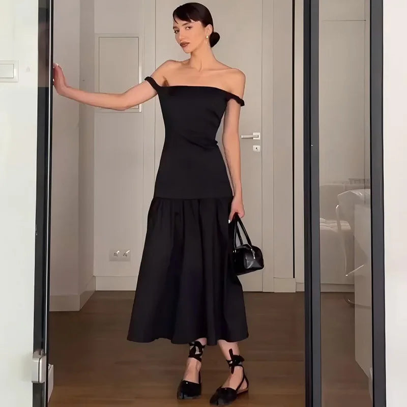 Ladies Summer Off Shoulder Elegant Evening Party Dress Women Sleeveless Backless Long Dresses Club Streetwear Woman Clothes 2025