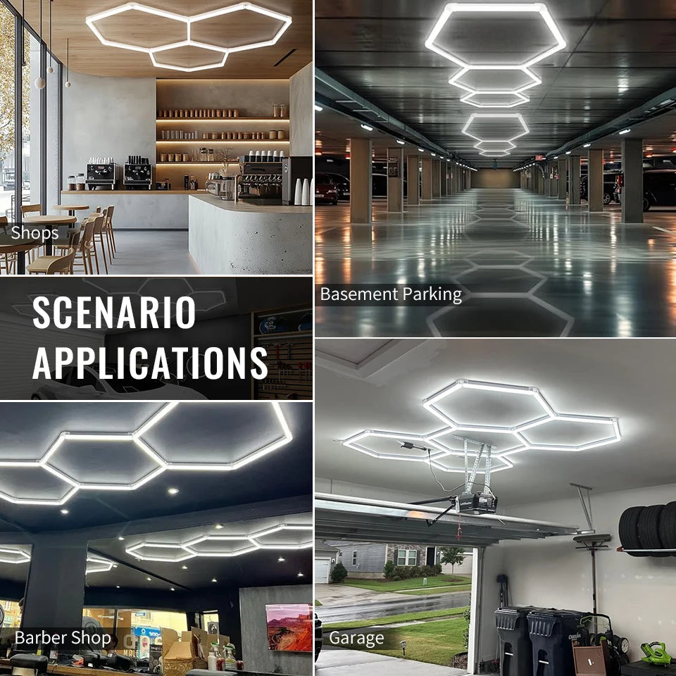 440mm Hexagonal Honeycomb LED Lamp 85-265V 6500K Ultra-bright And Energy-saving Gym Car Beauty Station Lamp