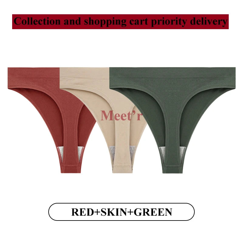 Meet'r 3Pcs/Lot Sexy Women Breathable Thong Low-waist High Elasticity Panties Underwear Breathable G String Temptation Lingerie