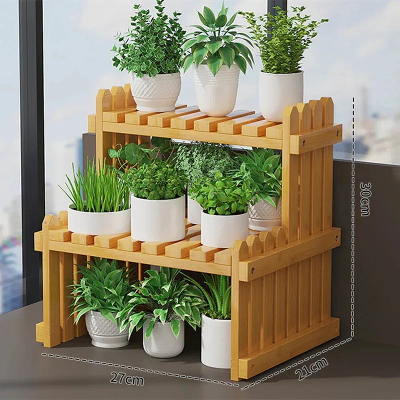 2Tier Simple Modern Decorative Natural Bamboo Flower Pot Plant Display Stand Shelf,Books Kitchen Household Supplies Storage Rack