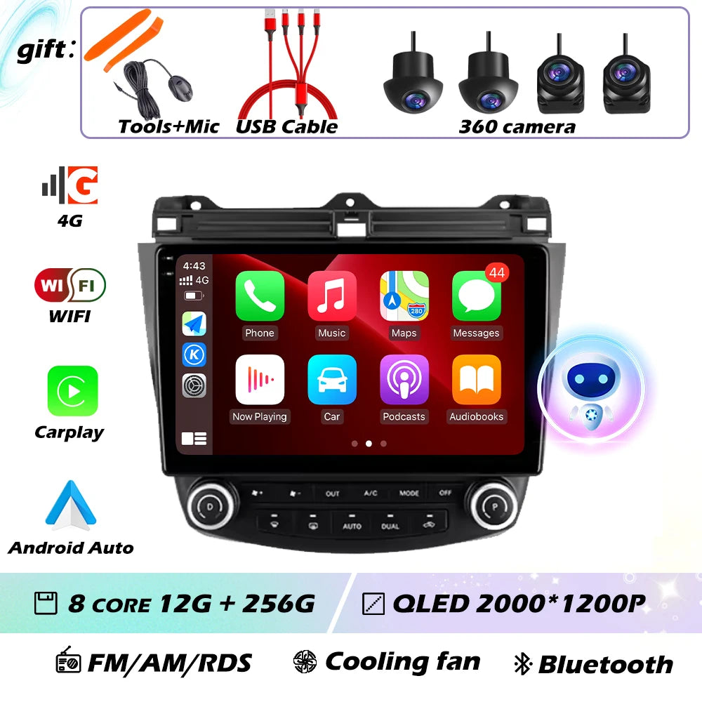 Android OS For Honda Accord 7 CM UC CL 2004 - 2007 Car Radio Navigation 4G WIFI BT No 2 Din DVD GPS CPU Multimedia Player