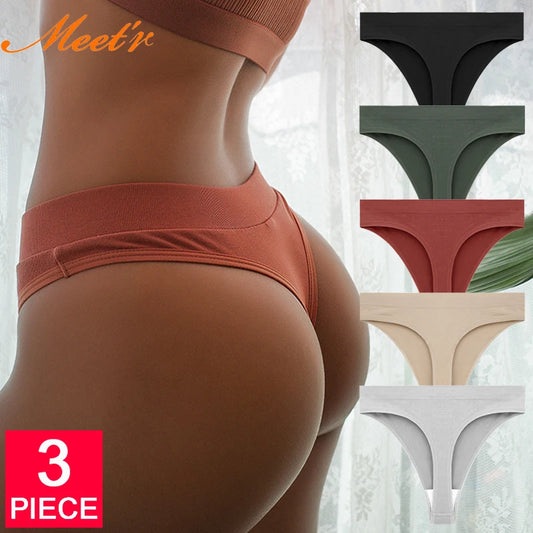 Meet'r 3Pcs/Lot Sexy Women Breathable Thong Low-waist High Elasticity Panties Underwear Breathable G String Temptation Lingerie