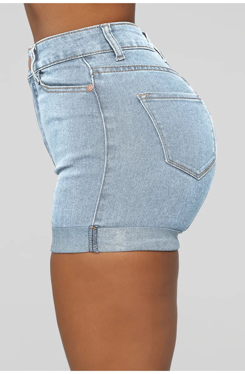 Women Casual Slim Fit Pockets Denim Shorts Wrap Buttocks Solid Mini Jeans Female 2024 Sexy High Strecth Vintage Short Pants