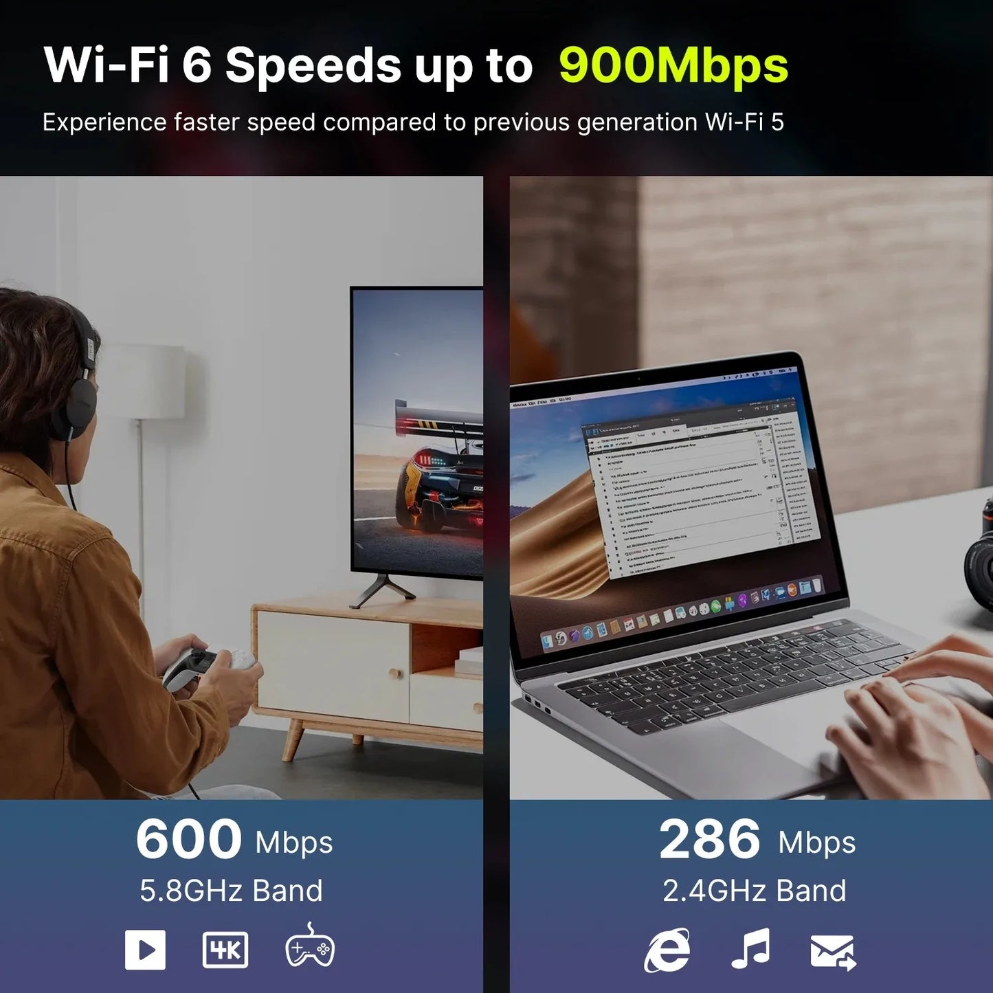 WIFI 6 AX900 4 Antennas USB WiFi BT 5.4 Adapter 2in1 Dongle Wireless Wlan External Network Card for Windows 10/11 Driver Free