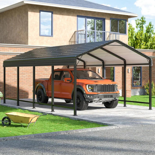 Carport 12x20 FT Metal Carport with Enhanced Base Outdoor Heavy Duty Garage Galvanized Car Shelter for Pickup, Boat, Car and Tra