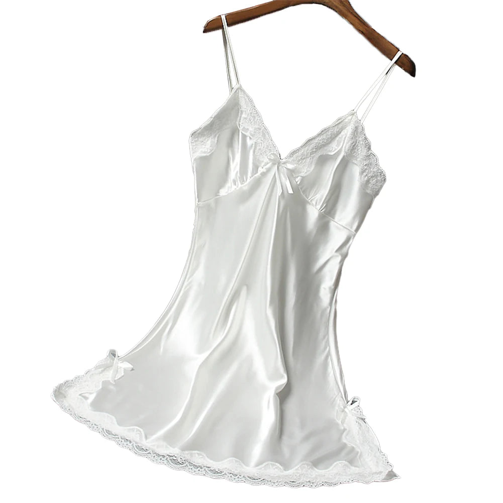 Women Sexy Satin Soft Nightdress Lace Lingerie Women Secret Clothes Sleepwear New Dress Ladies Wrap Dress Robe Sexy Underwear