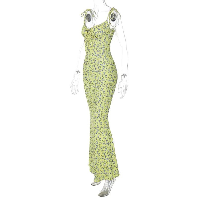 Ladies Summer Floral Print New Fashion Evening Party Dress Sleeveless Backless Sexy Long Dresses Woman Clothes Birthday Clubwear