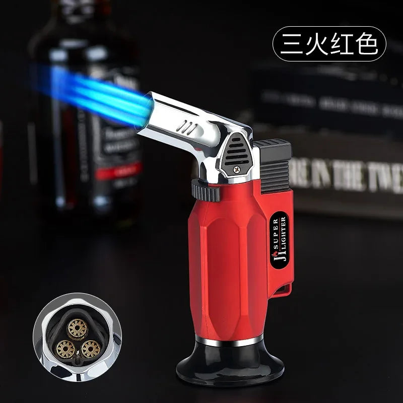New Windproof Inflatable Lighter Metal Visible Window Jet Flame Turbine Outdoor Lighter Cigar Barbecue Camping Tool