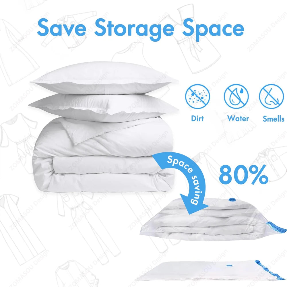 1-24Pcs Reusable Vacuum Storage Sealing Bags with Hand Pump Clear Folding Compressed Space Saving Vacuum Bag for Clothes Travel