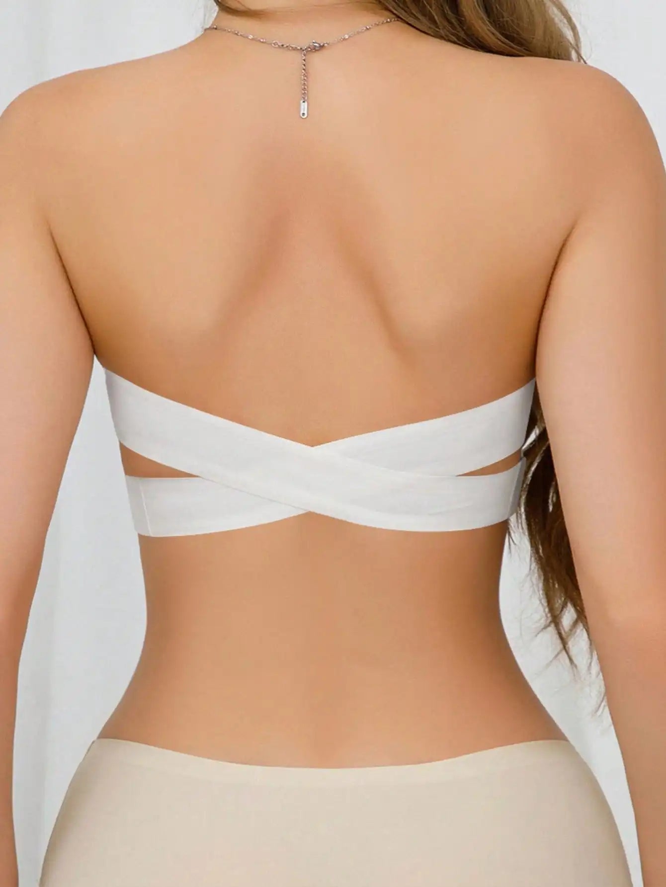 Women's Seamless Strapless Bra Sexy Side Closure Bra Seamless Criss Cross Back Solid Wireless Bralette Soft Chest Pad Comfy Bra