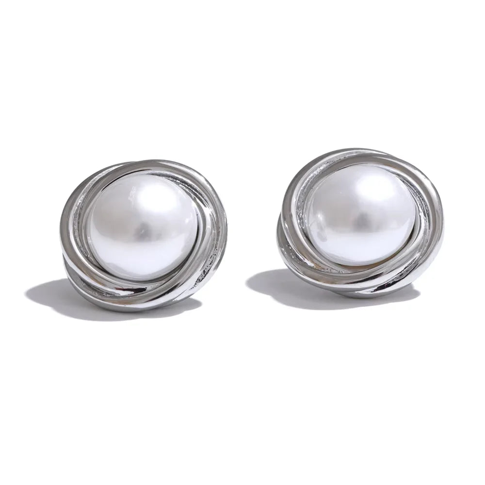 NiNice Earrings Vintage Stainless Steel Imitation Pearl Flower PVD Plating Popular Jewelry Gifts New Wholesale