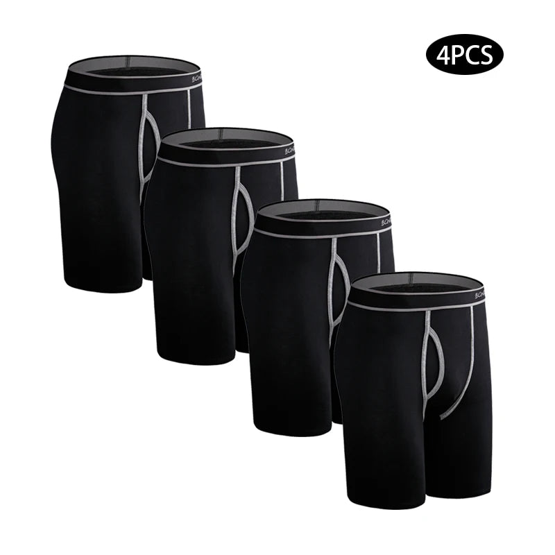 4pcs Long Men's Panties Open front Boxer for men Underwear Trunk Cotton long leg Underpants male boxershorts High Quality Shorts