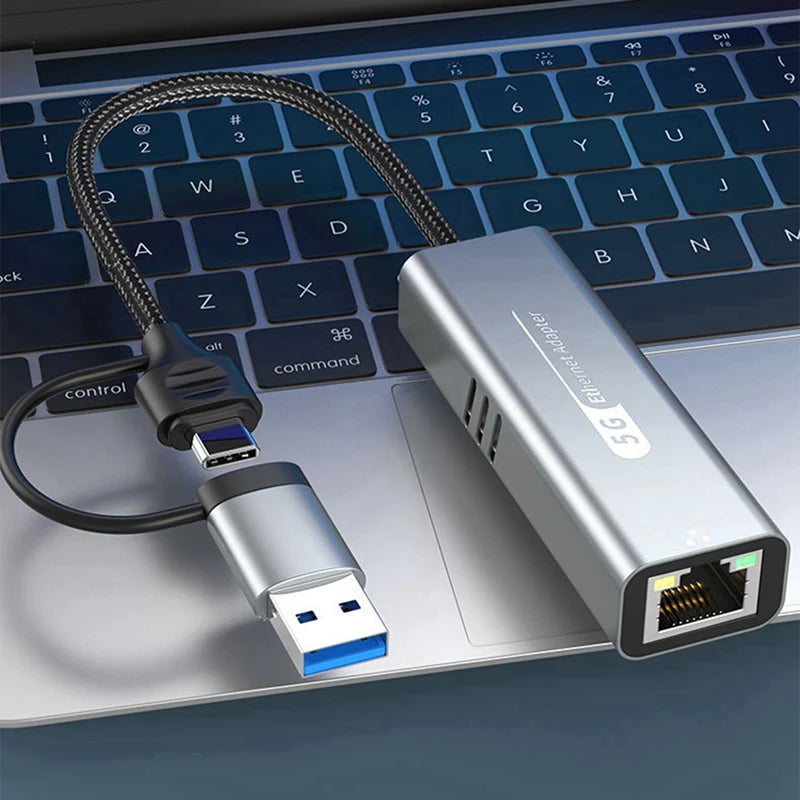 5Gbps USB 3.2 Type C Ethernet Adapter RJ45 Network Card for Windows 11 PC/Laptop USB-C RTL8157 Chip Converter Lan Internet Cable