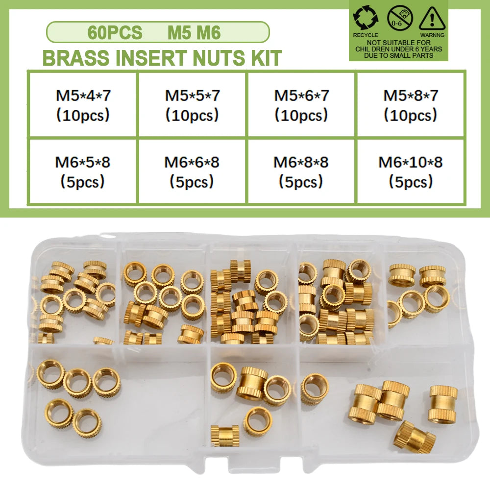 M2 M2.5 M3 M4 M5 M6 Heat Brass Insert Nut Metric Threaded Inserts Hot Melt Knurled Copper Nuts For 3D Printing Assortment Kit